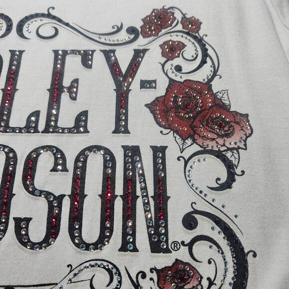 Harley-Davidson Women’s White Graphic Tee M Rhinestone Biker Y2K Western - Picture 5 of 12